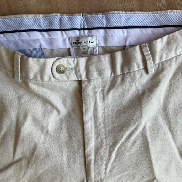 Peter Millar Pants Chino Pima Cotton flat front light Beige Stone size 38 Golf - Picture 10 of 16